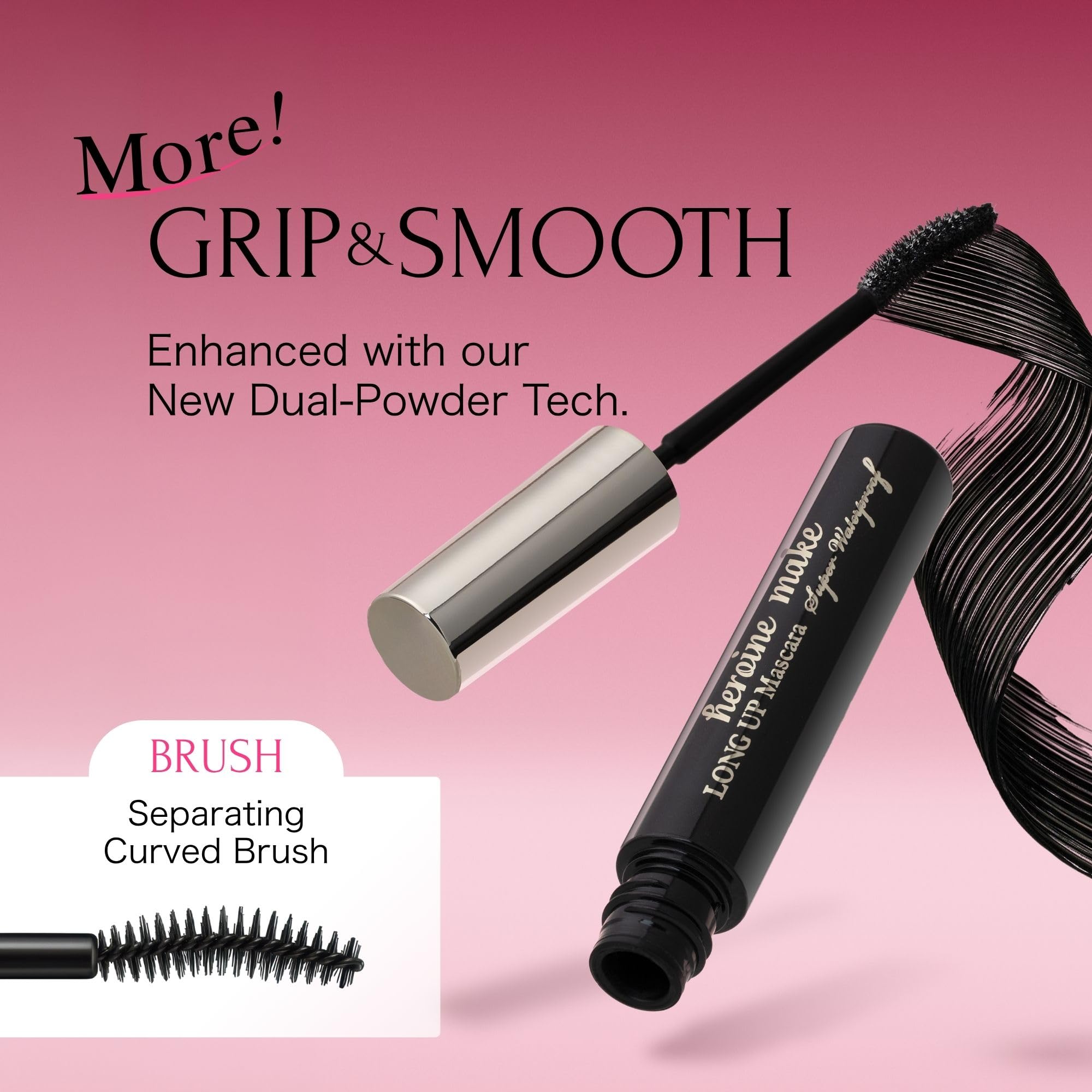 Heroine Make open tube and wand angle demonstrating fiber-coated bristles