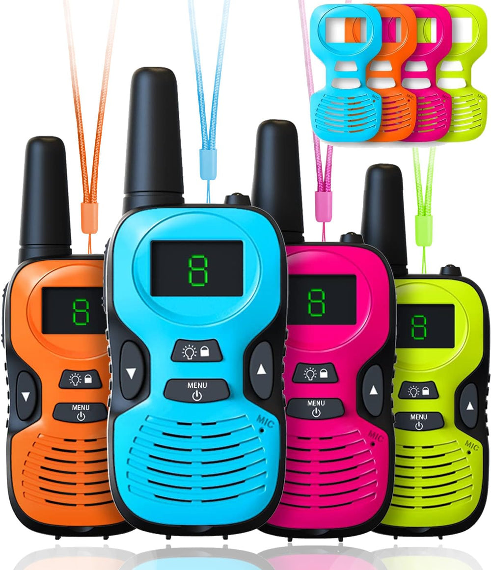 Hetyue four-pack front view showing colorful radios and packaging, clear benefits for group play