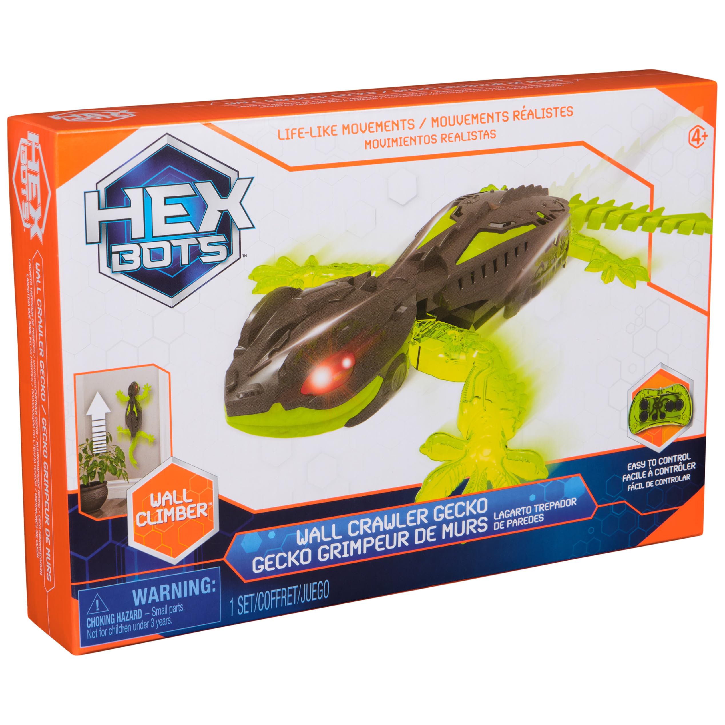HEX BOTS Gecko crawling on glass door to showcase climbing ability