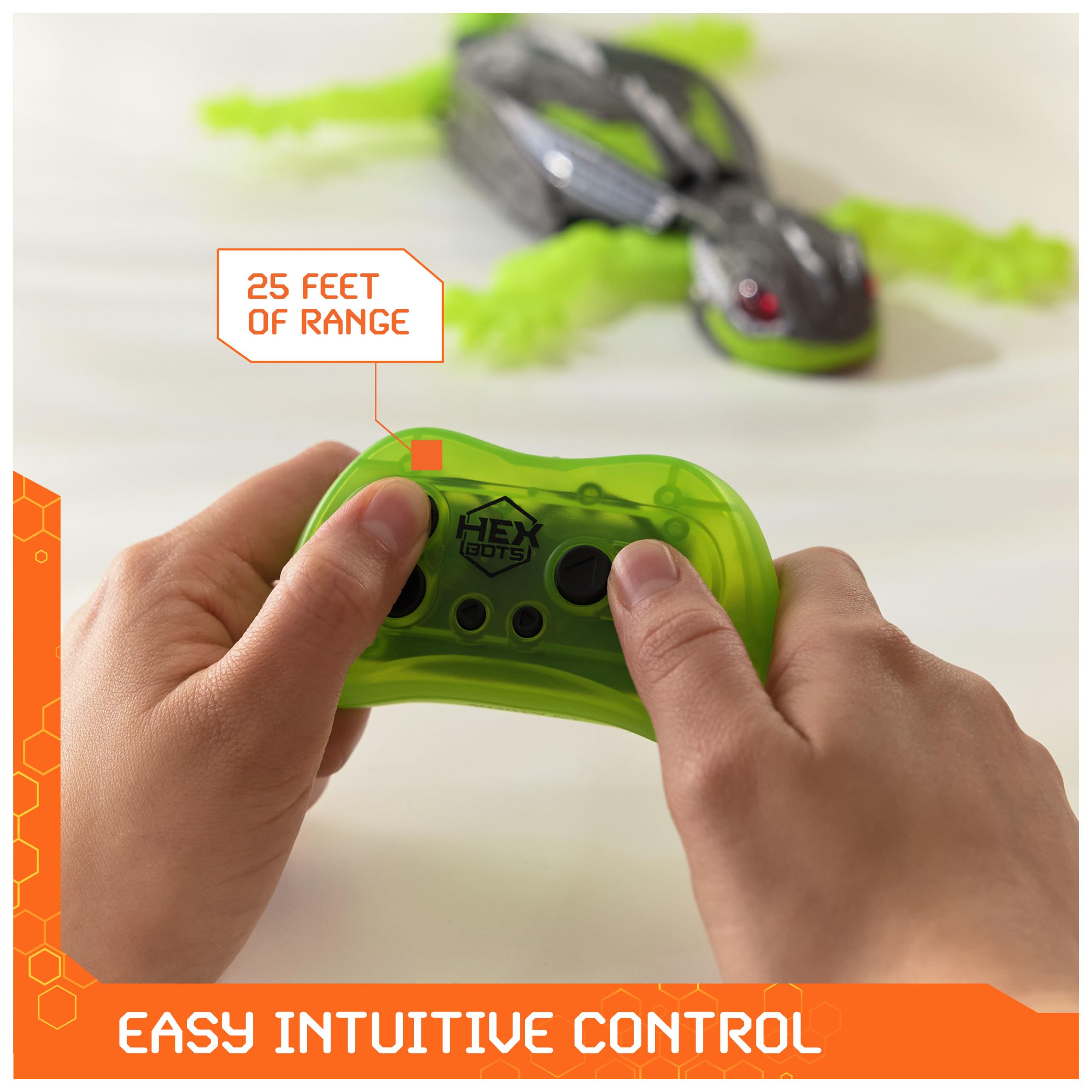 HEX BOTS remote control next to Gecko for precise user control