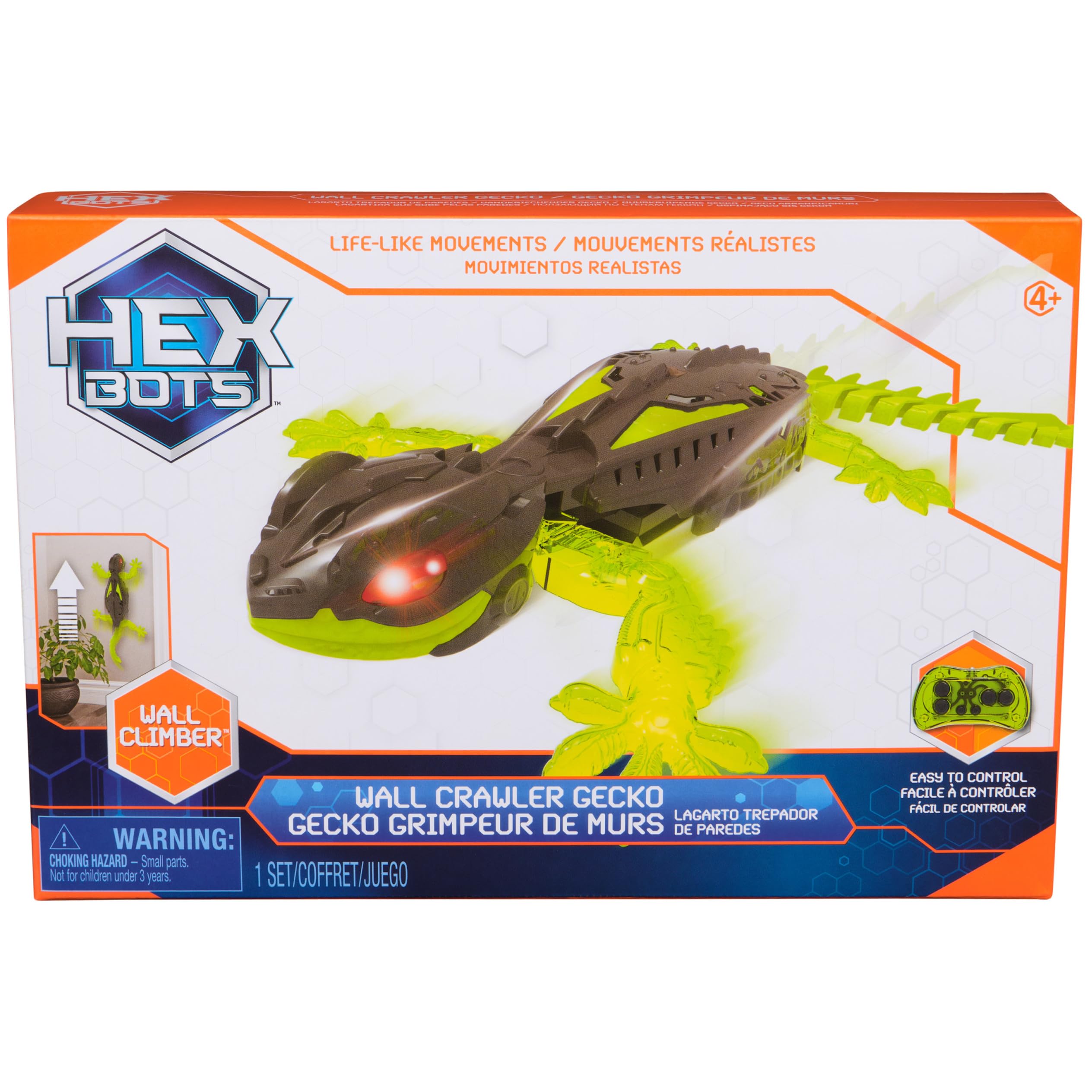 HEX BOTS Gecko beside hand showing size for scale and portability