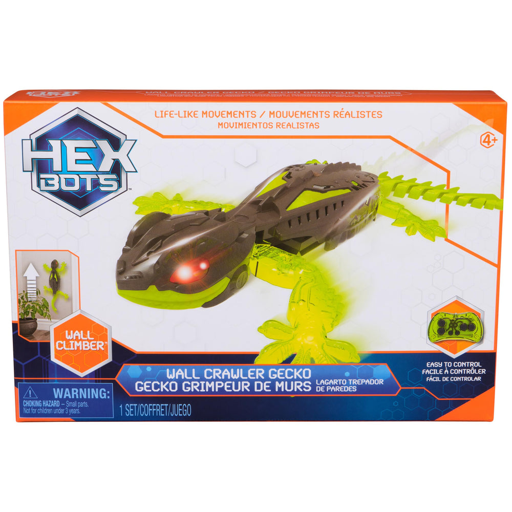 HEX BOTS Gecko beside hand showing size for scale and portability