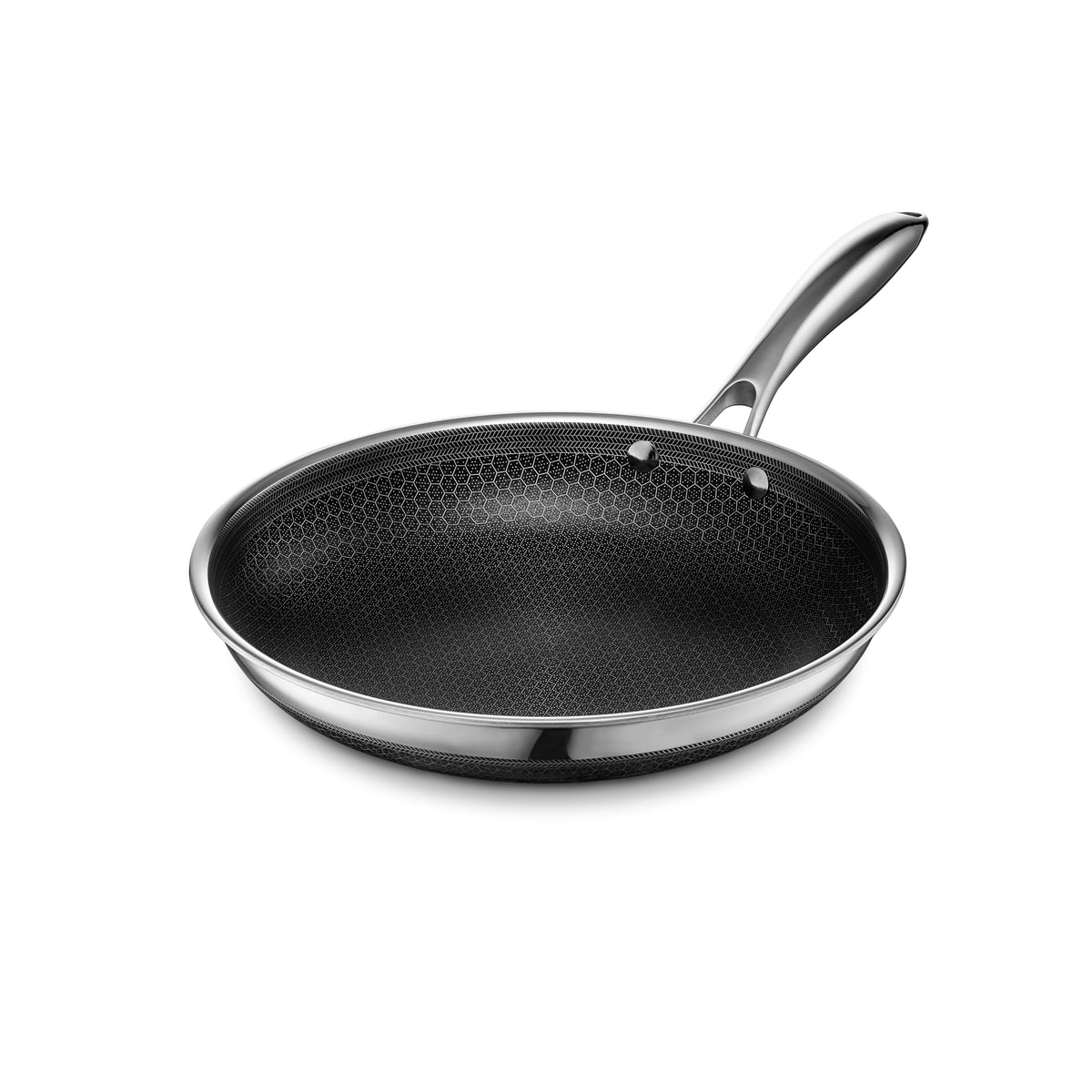 HexClad 10" pan front view showing sleek finish and cooking surface for versatile use
