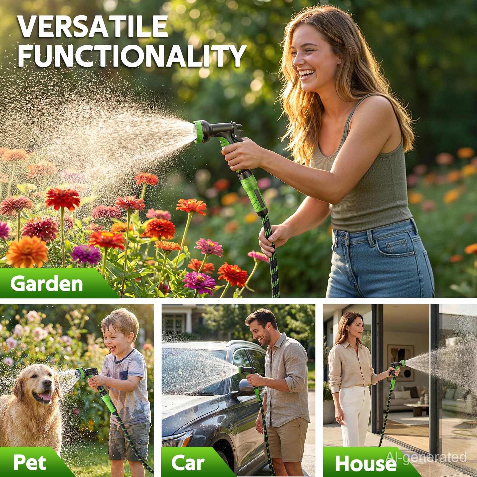 HEYRSUN lifestyle scene watering plants, convenient garden care benefit