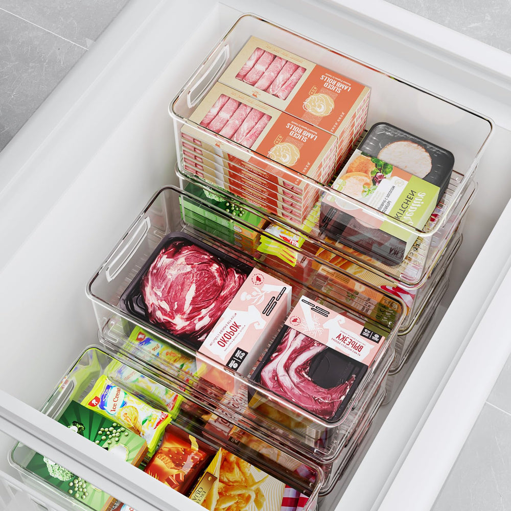 Heyuzb bins arranged on pantry shelf for organized snacks and dry goods