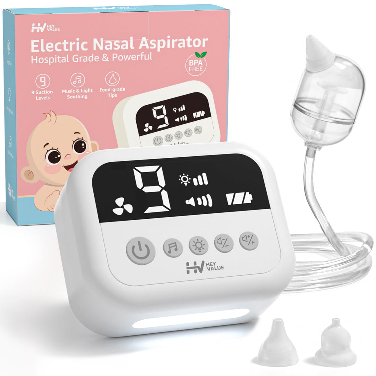 HEYVALUE aspirator front view showing controls and compact design for convenient use