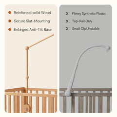 Hi baby monment clamp close-up showing felt pads that protect and secure crib rails