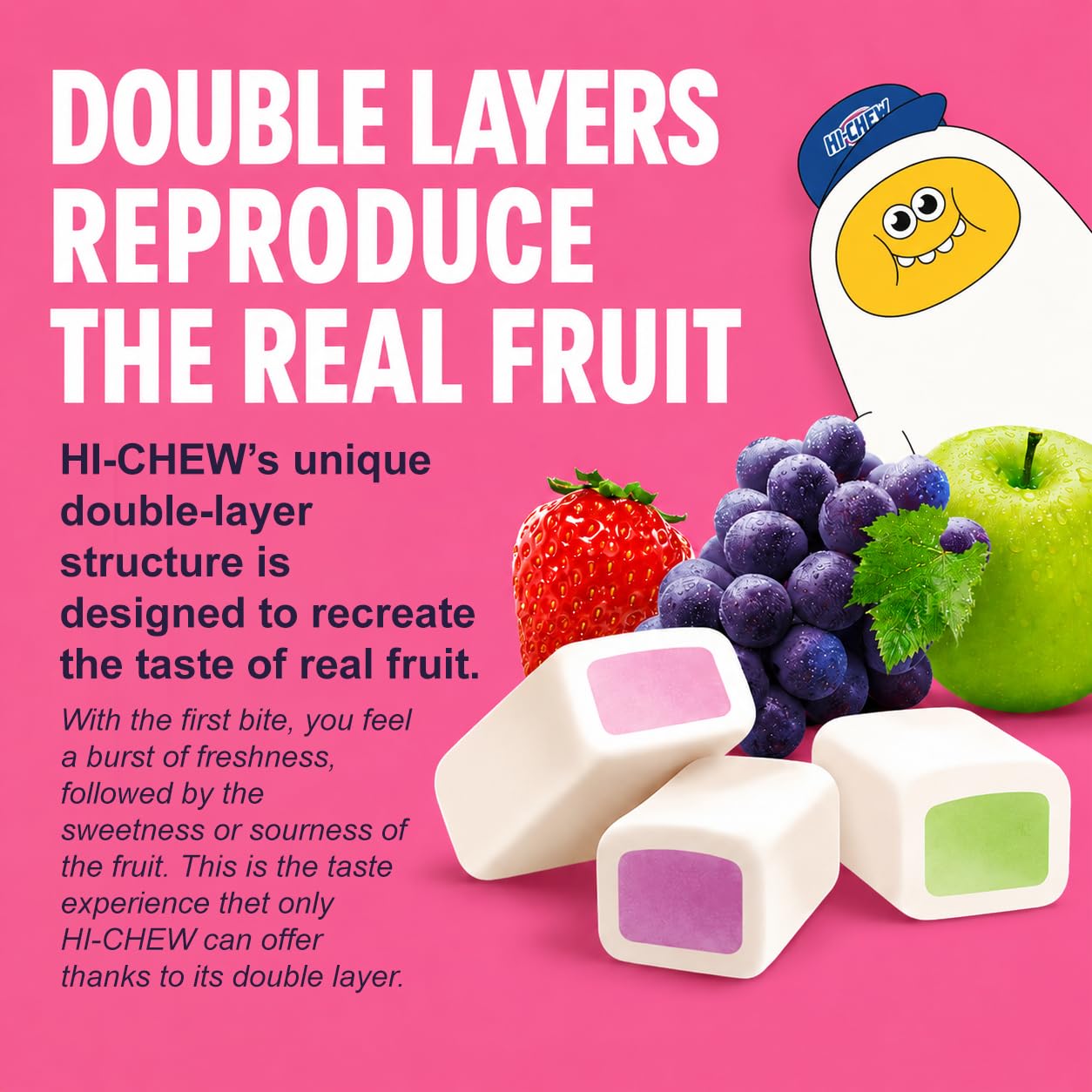 HI-CHEW hand holding candy to show size and convenient portability