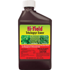 Hi-Yield bottle front label showing product and benefit for broadleaf weed control