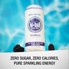 Hiball Blackberry close label detail highlighting organic caffeine and B vitamins