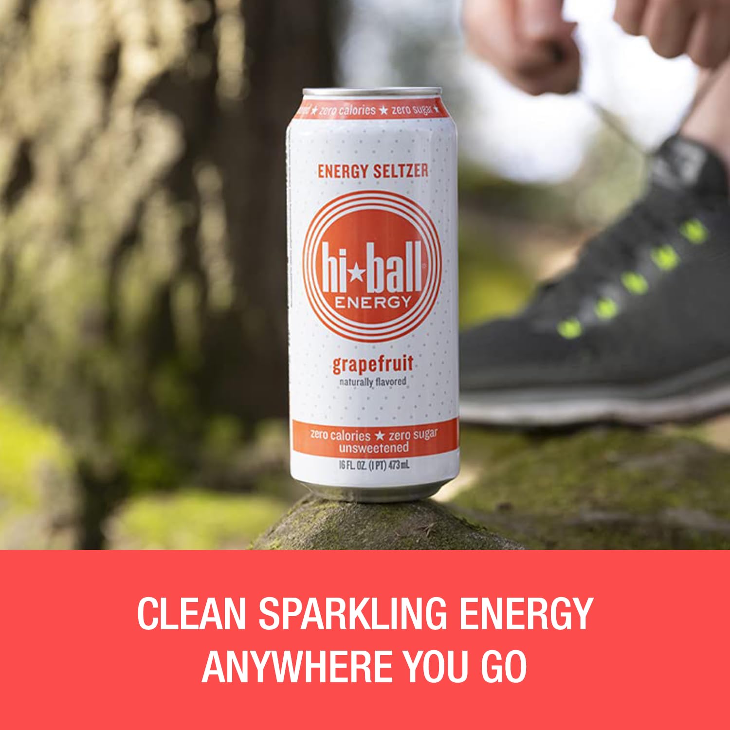 Hiball can held in hand showing 16 fl oz size and portable convenience