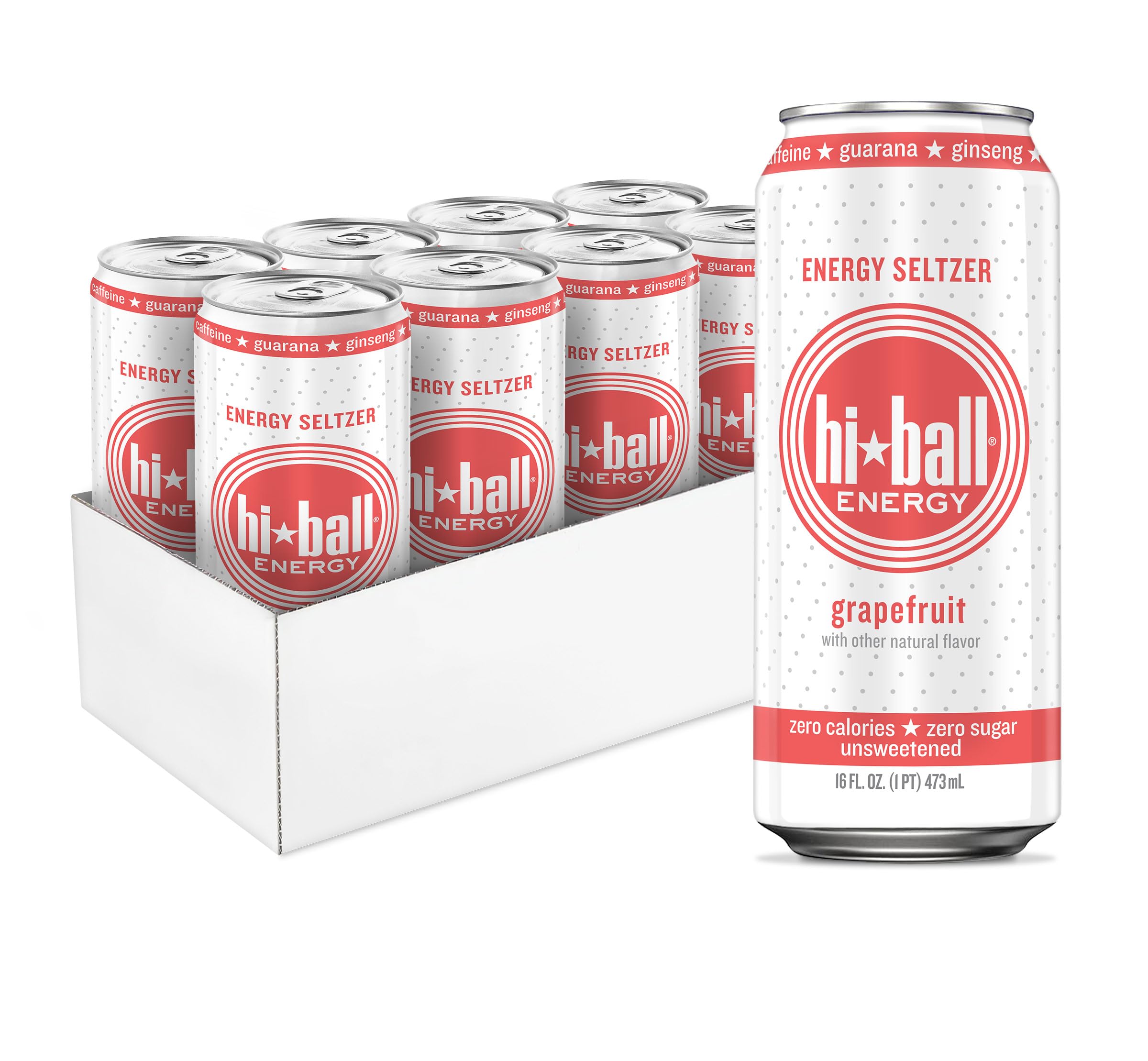 Hiball front can showing grapefruit flavor and bold zero-calorie label benefit