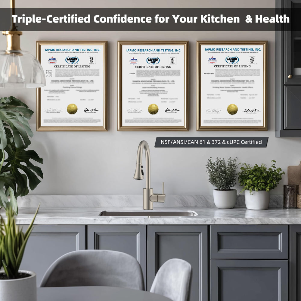 Hibbent mounted on kitchen faucet demonstrating tool-free swap and improved function benefit