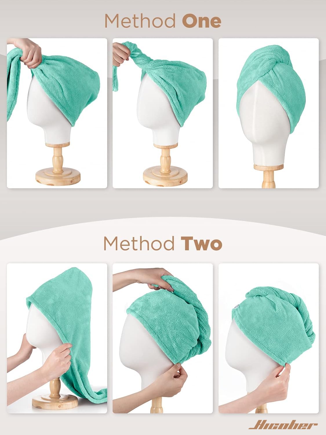 Hicober towel hanging in bathroom suggesting quick-dry, tidy storage