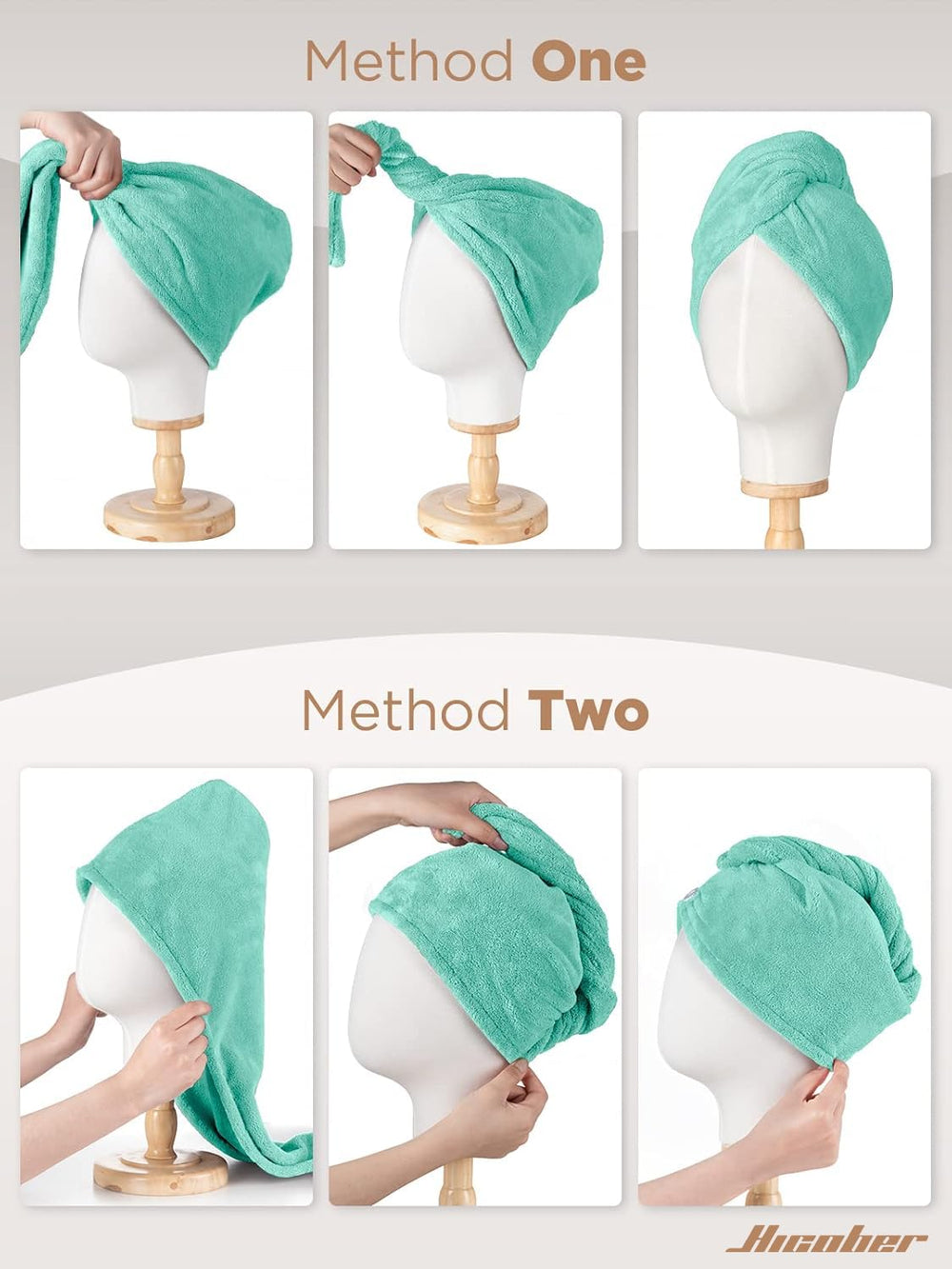 Hicober towel hanging in bathroom suggesting quick-dry, tidy storage