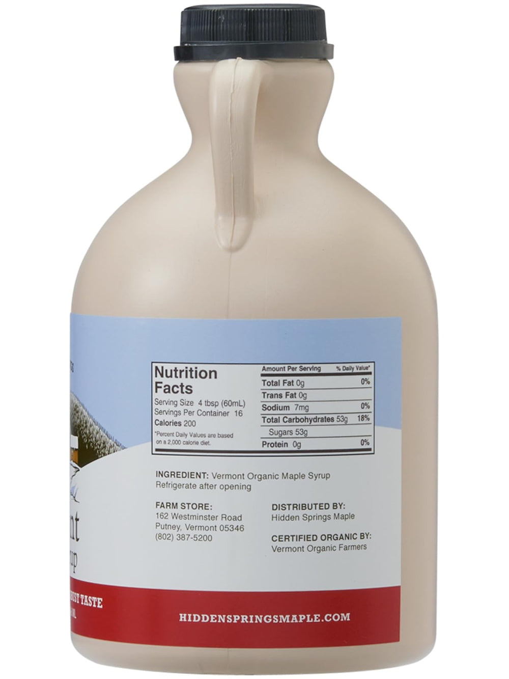 Hidden Springs Maple close-up of label highlighting organic certification benefits