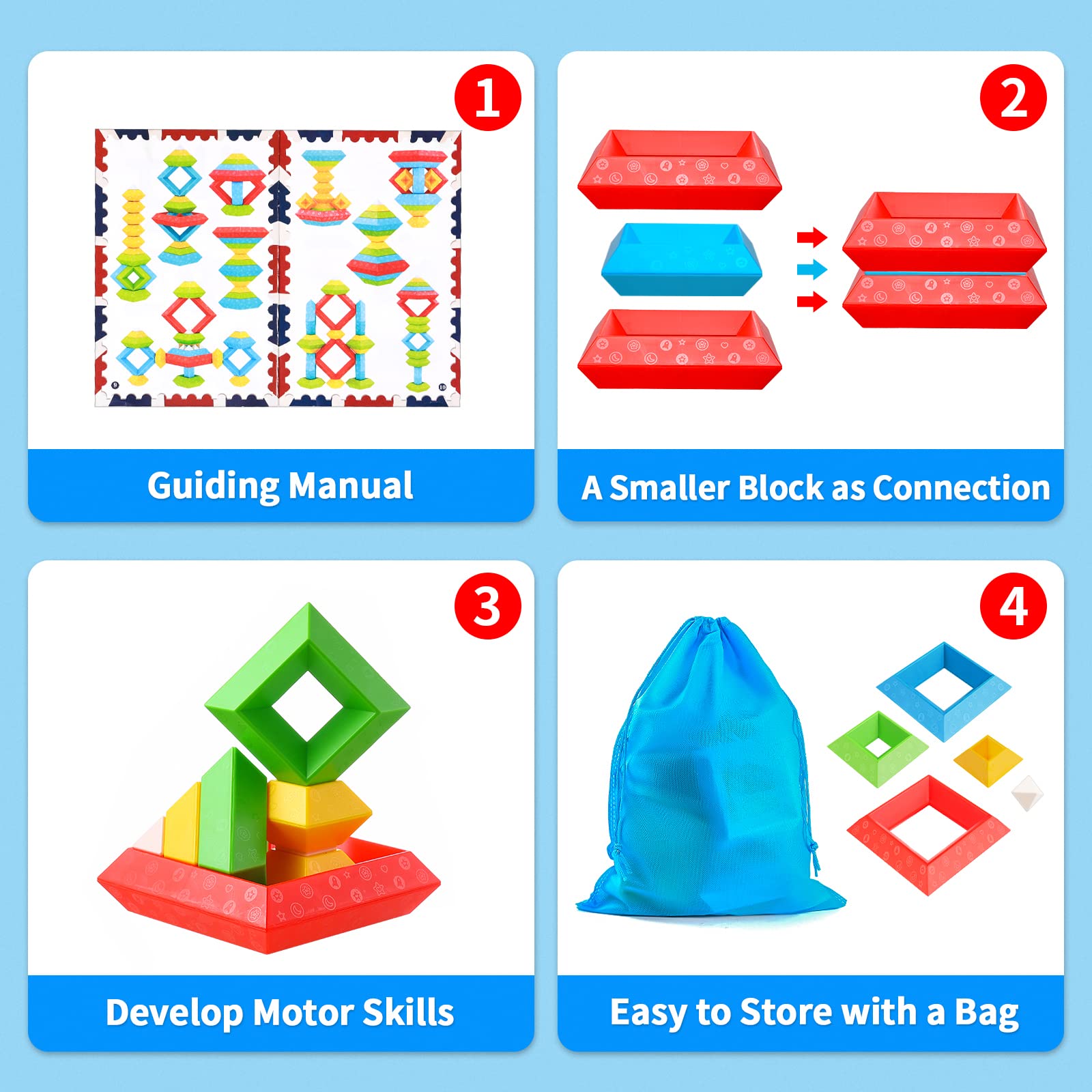 Hieoby blocks in use with child stacking to develop fine motor skills