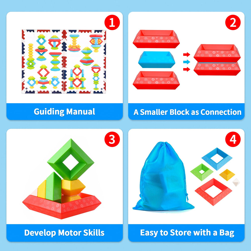Hieoby blocks in use with child stacking to develop fine motor skills