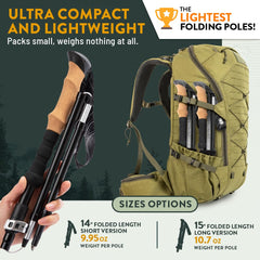Hiker Hunger Outfitters folded compact pole at 15 inches for easy travel