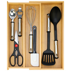 Hilislog bamboo organizer front view showing neat utensil separation and improved access