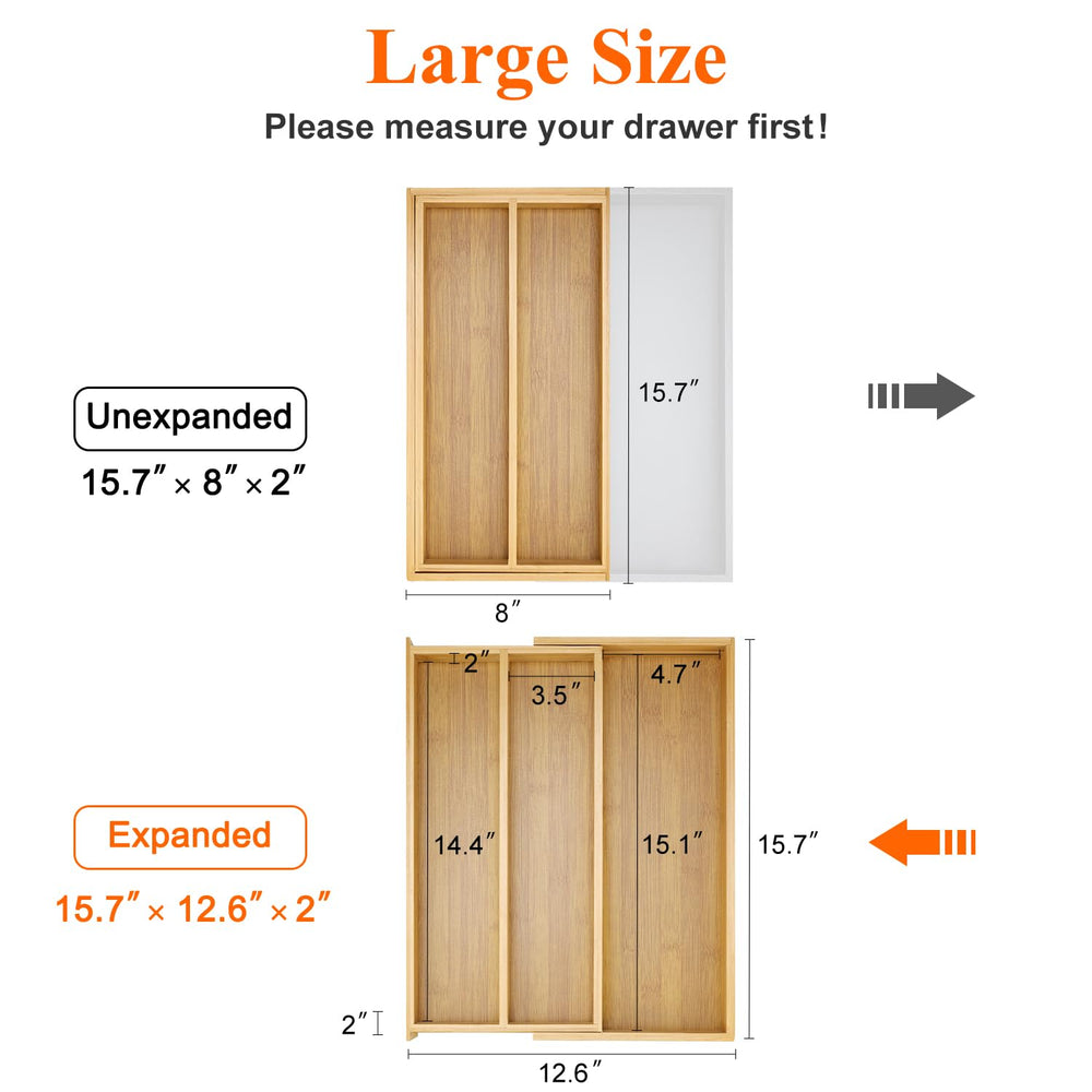 Hilislog expandable mechanism extended demonstrating adjustable fit for different drawers