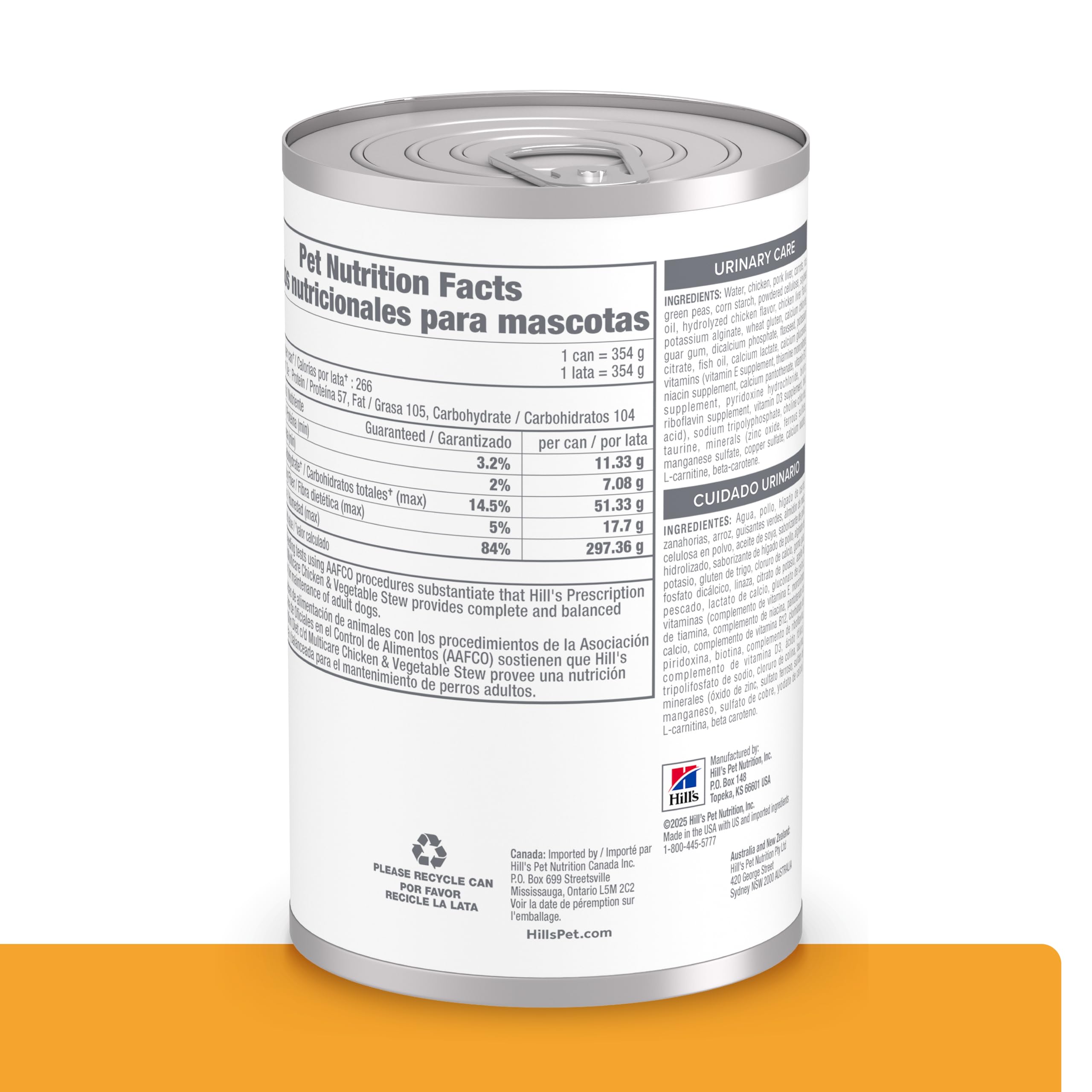Hill's PRESCRIPTION DIET open can showing stew texture and moisture for palatability