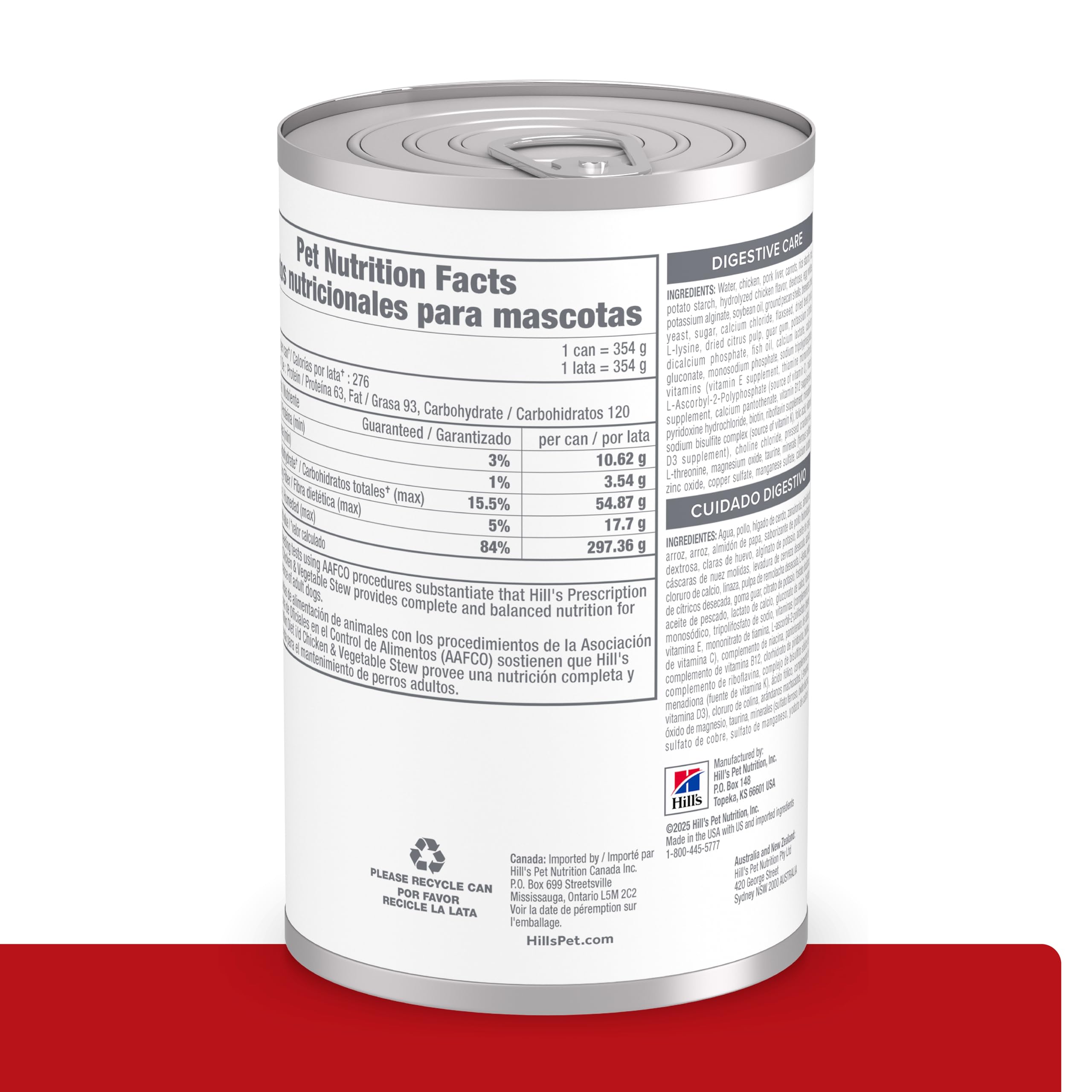 HILL'S PRESCRIPTION DIET label close-up highlighting digestive care benefits