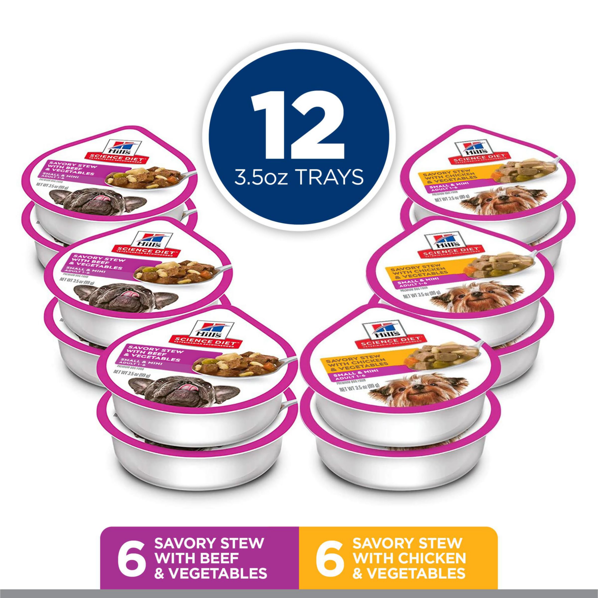 Hill's Science Diet chicken and vegetables tray top view, easy serving