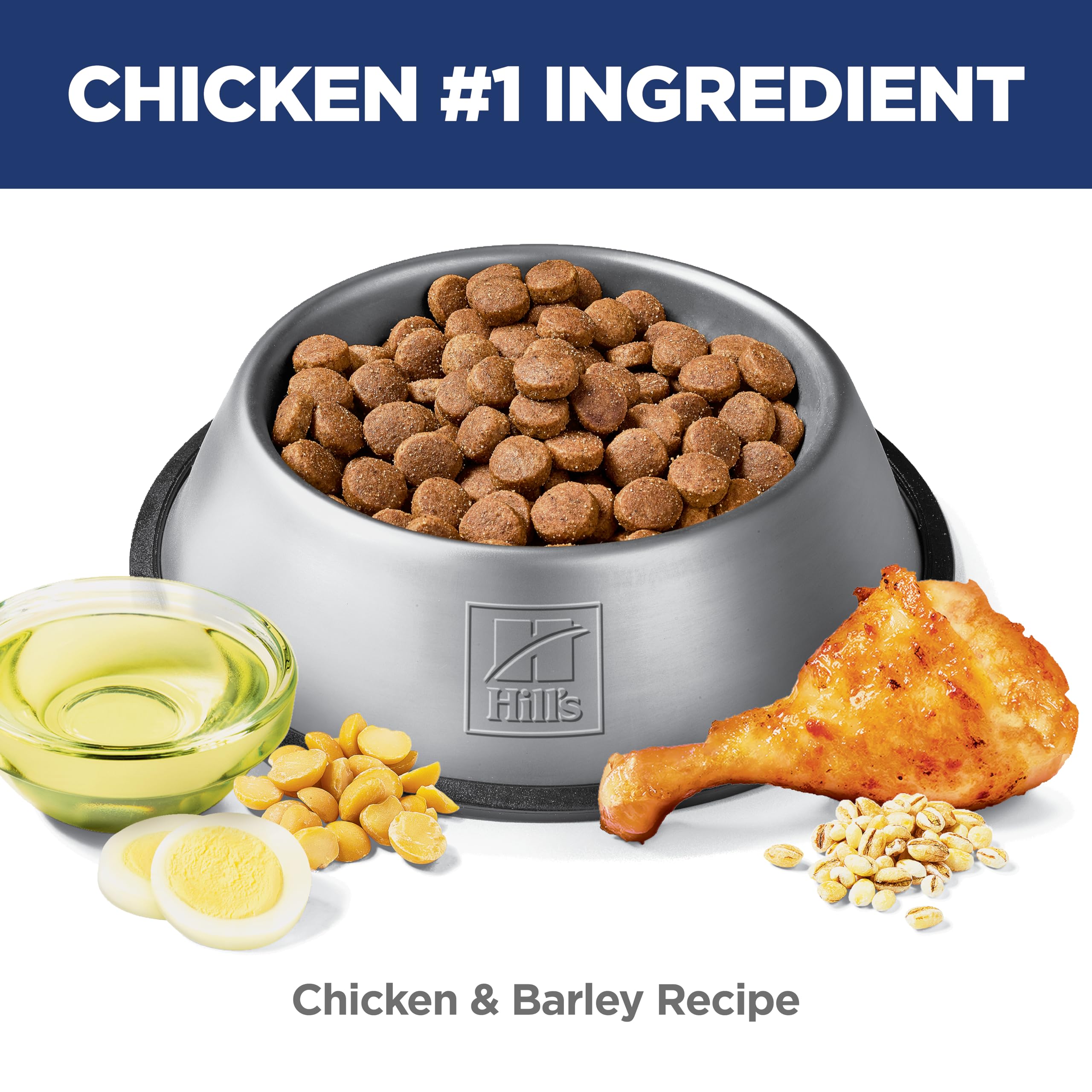 Hill's Science Diet kibble next to hand showing large-breed size benefit