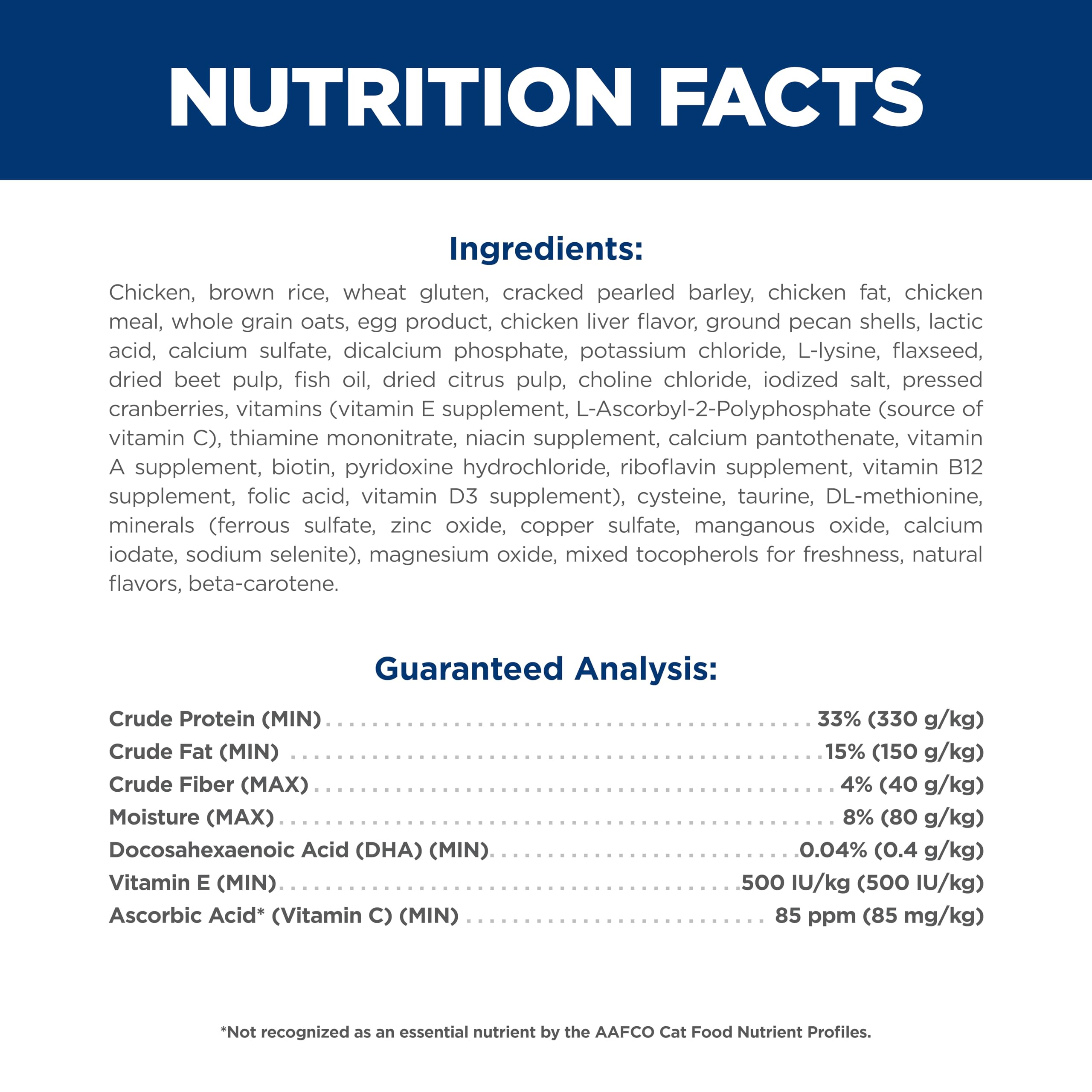 Hill's Science Diet bag nutrition panel displaying ingredient transparency
