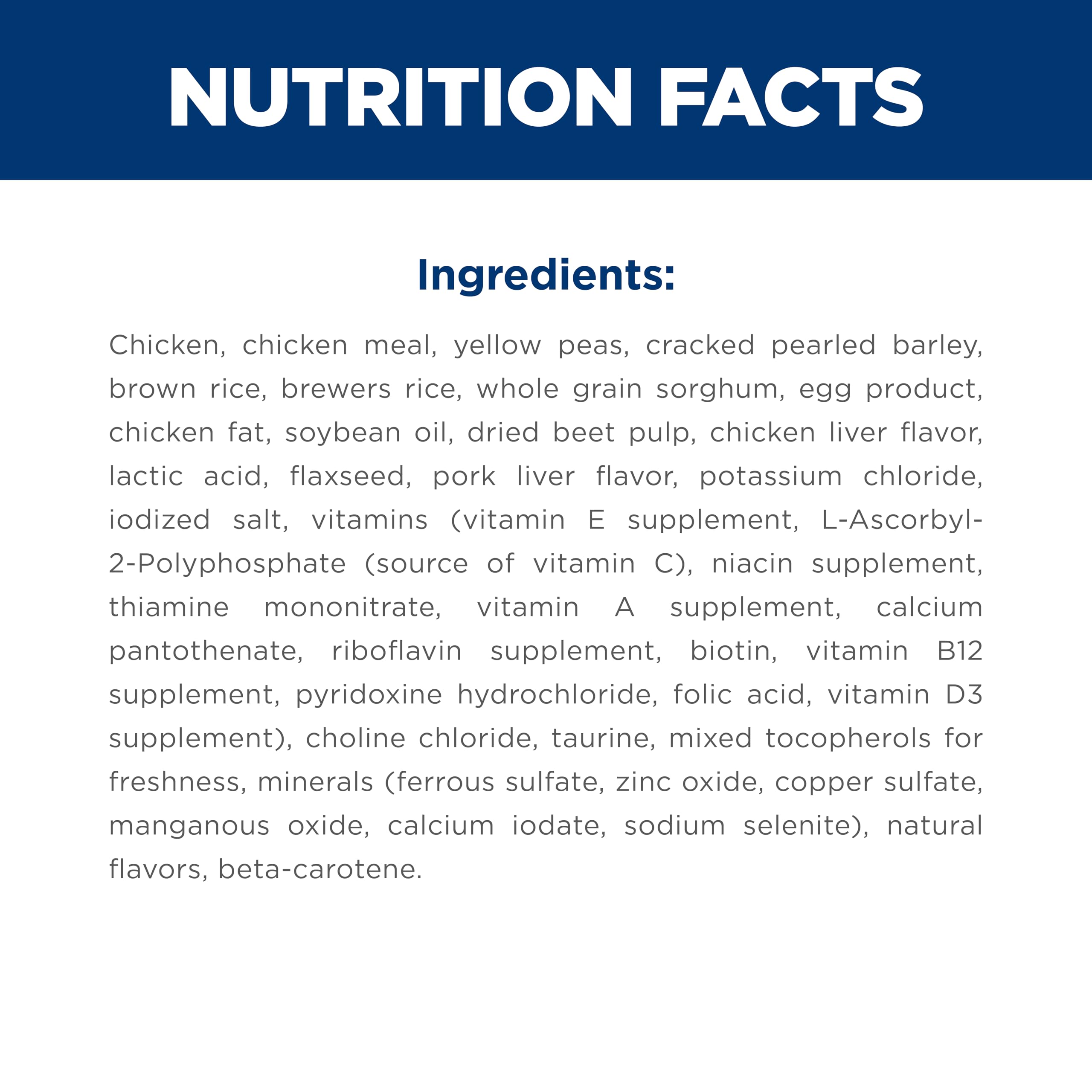 Hill's Science Diet label close-up showing vitamins and nutrient claims