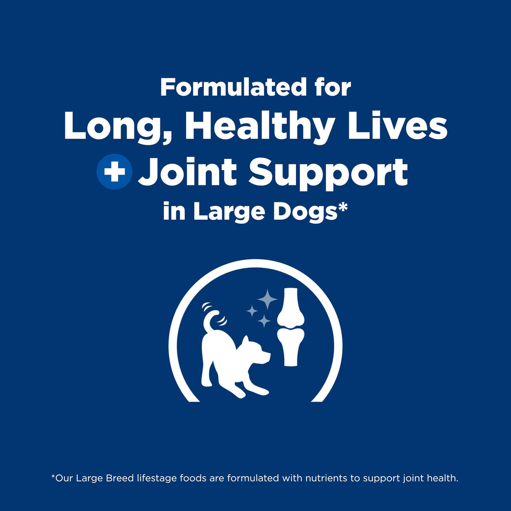 Large-breed dog eating Hill's Science Diet kibble promoting mealtime satisfaction