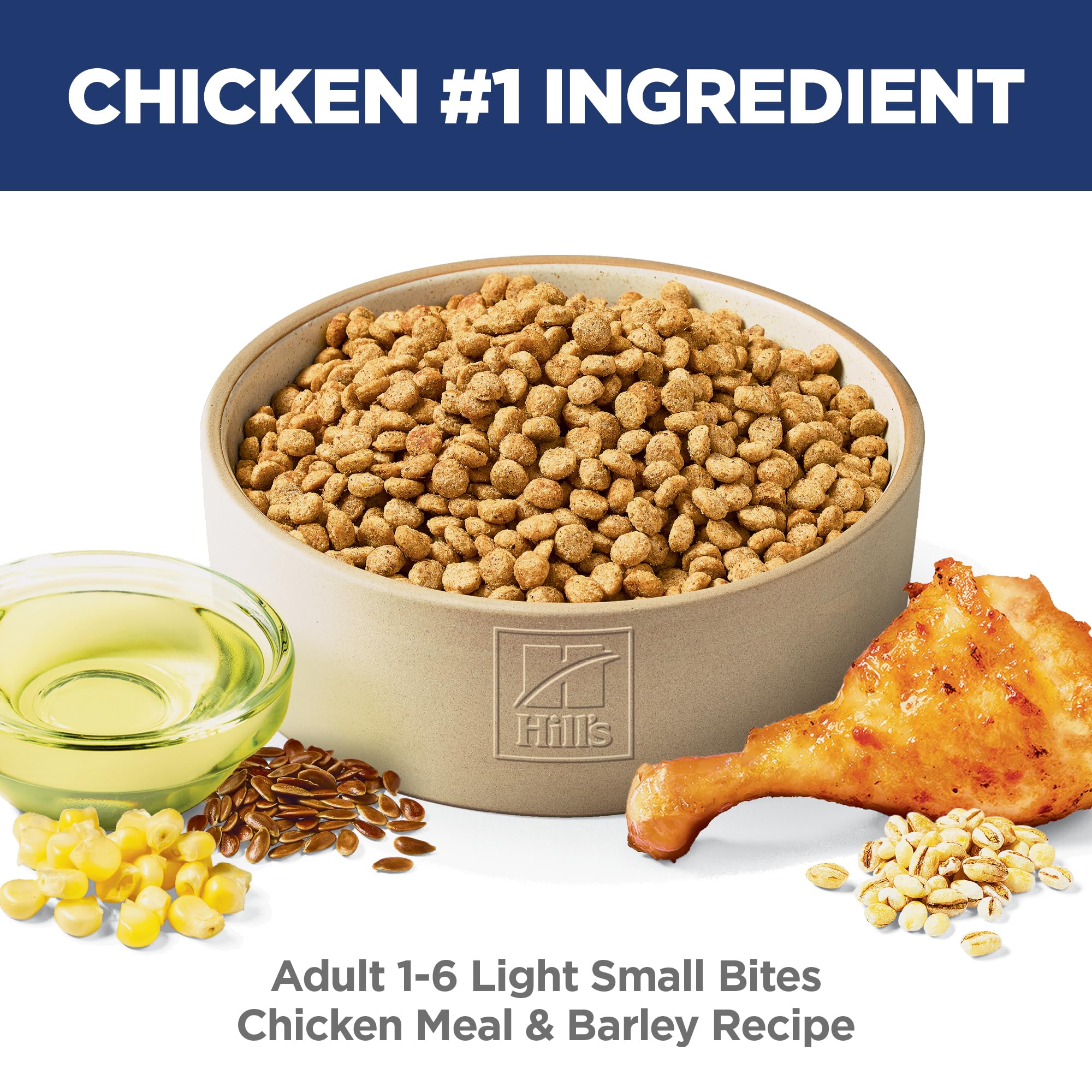 Hill's Science Diet kibble beside a coin for size comparison and portion control benefit