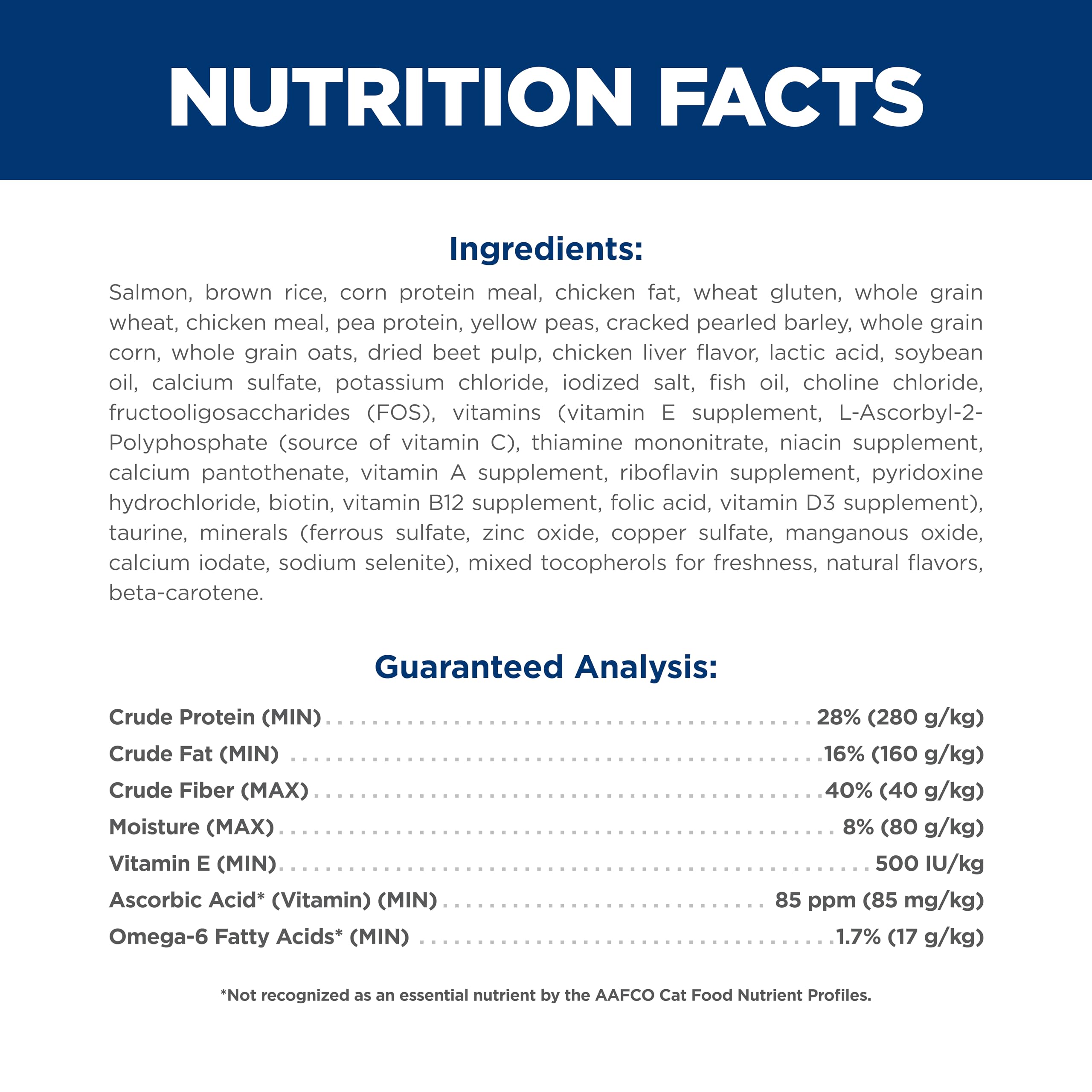 Nutrition label close-up on Hill's Science Diet for ingredient transparency