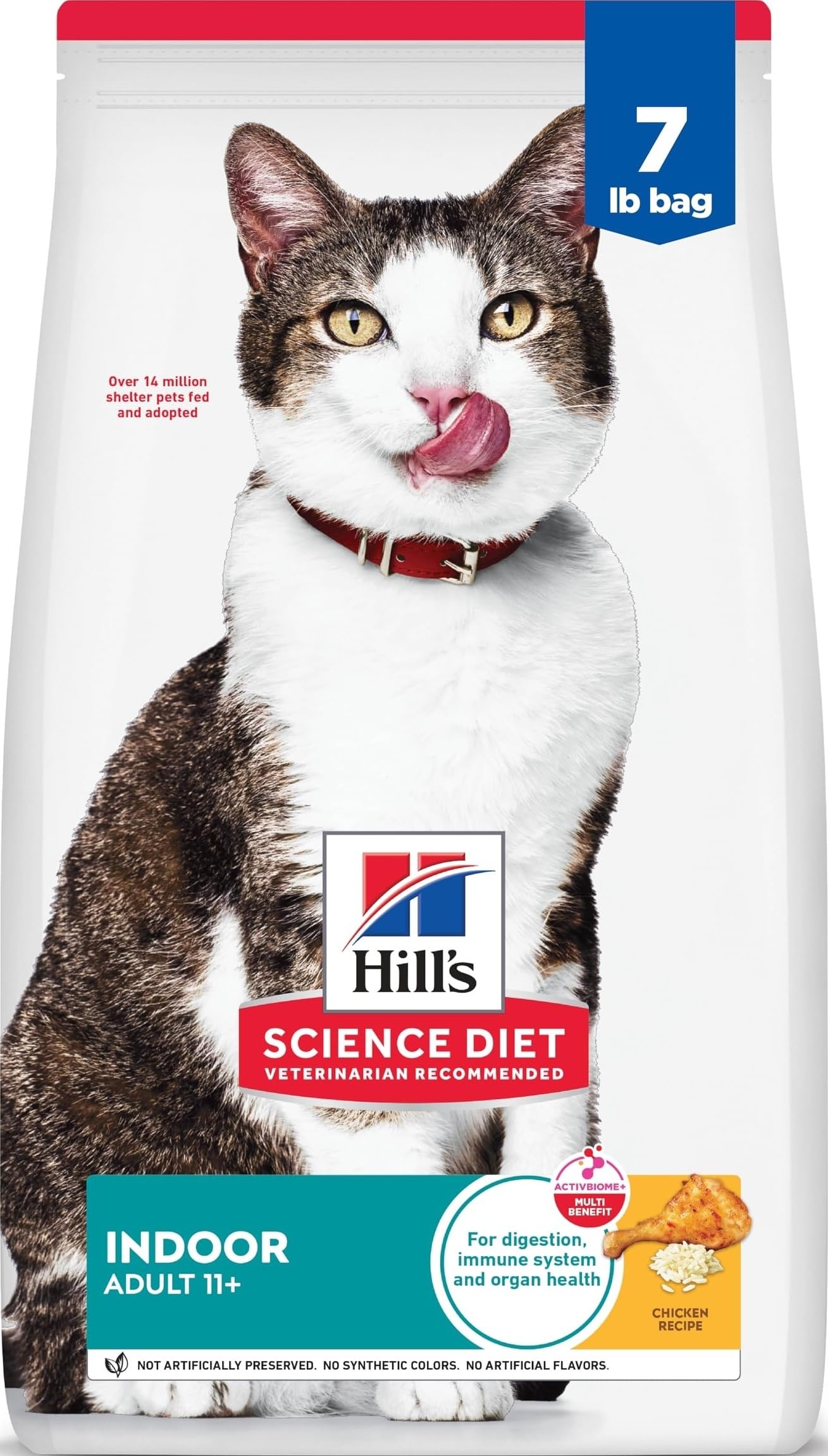 Hill's Science Diet front packaging showing senior indoor recipe benefits