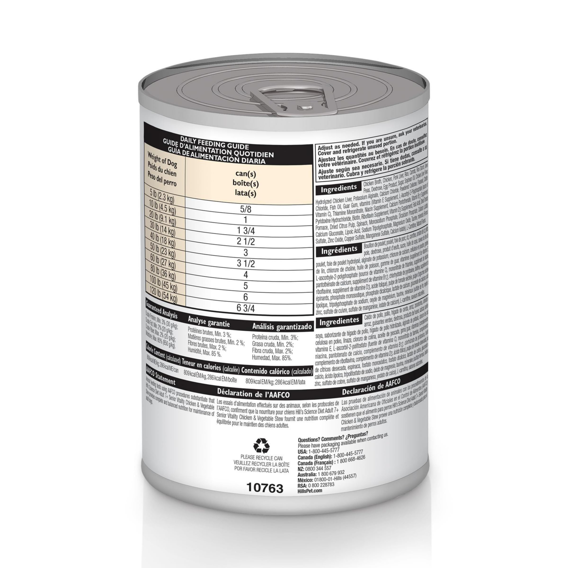 Hill's Science Diet open can with steaming chicken stew appealing aroma