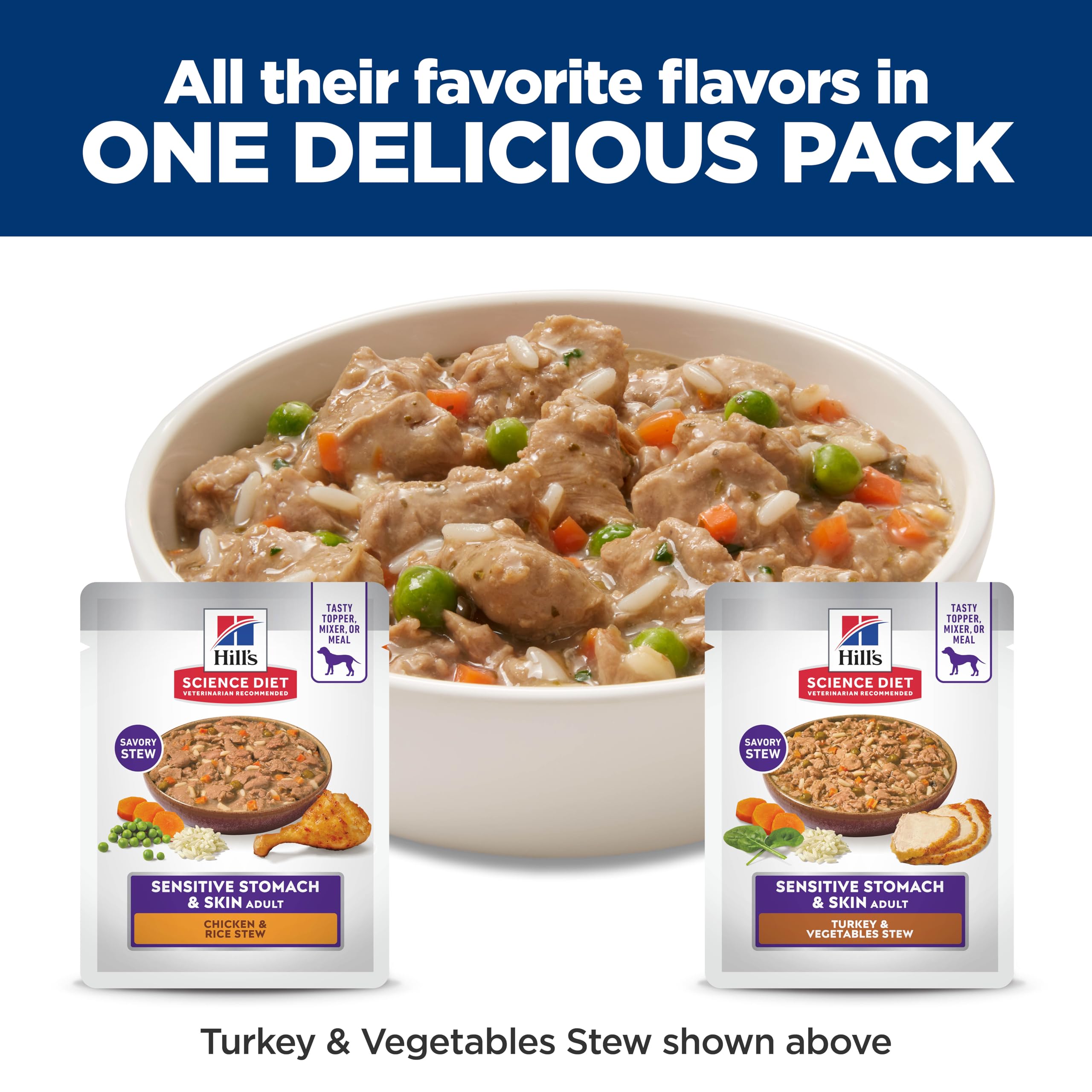 Hill's Science Diet wet food can opened to reveal stew, ready-to-serve convenience