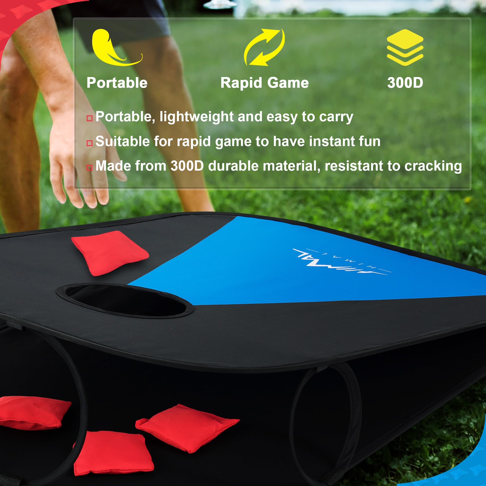 Himal cornhole set in use on beach for portable entertainment and social fun