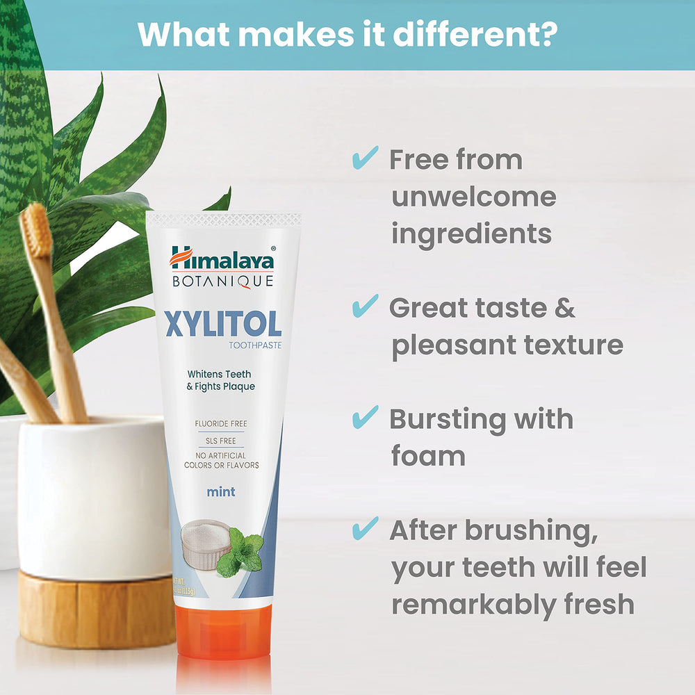 Himalaya ingredient display with pineapple papaya and xylitol highlighting natural enzymes