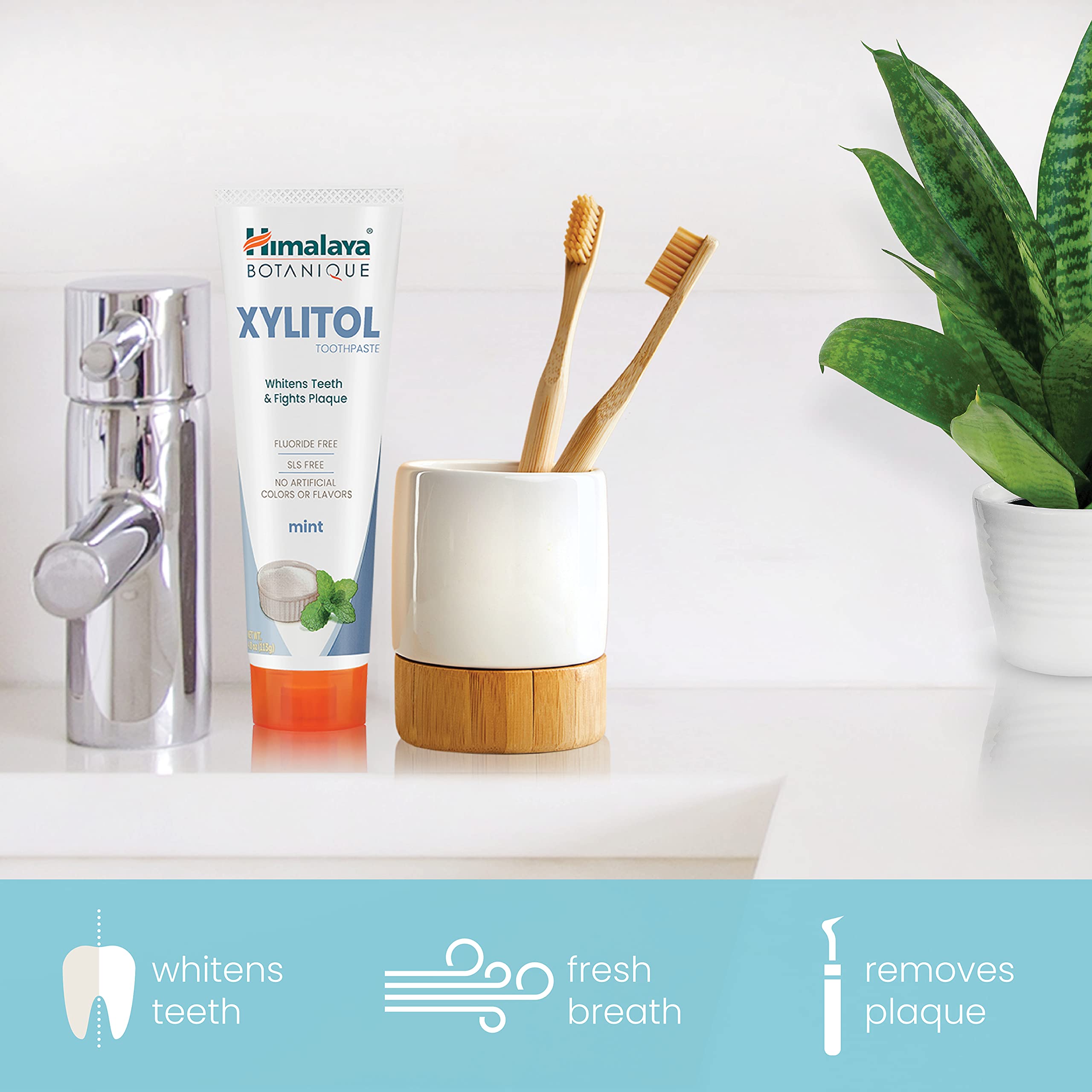 Himalaya toothpaste on toothbrush showing mint foam and pleasant cleansing