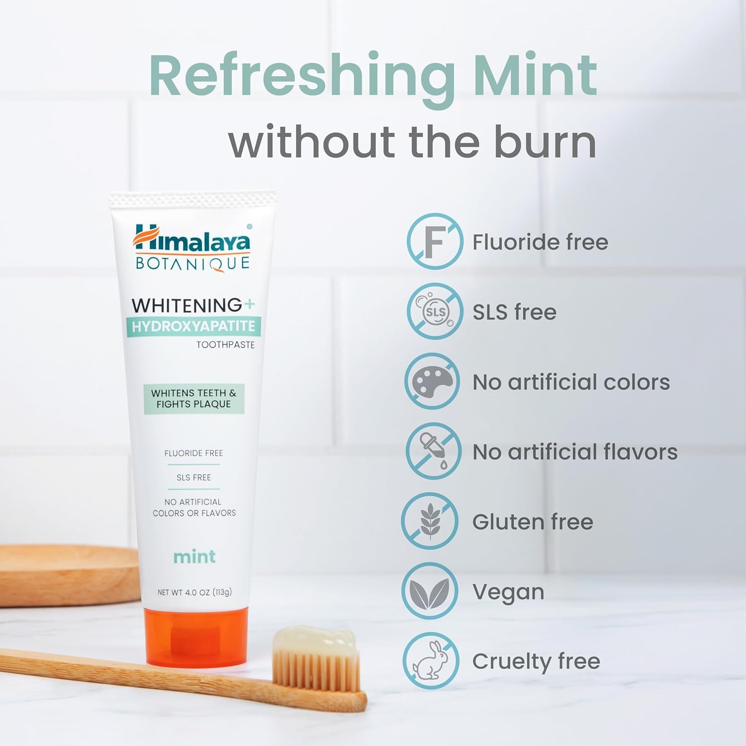 Himalaya toothpaste applied to toothbrush demonstrating easy daily use and gentle whitening