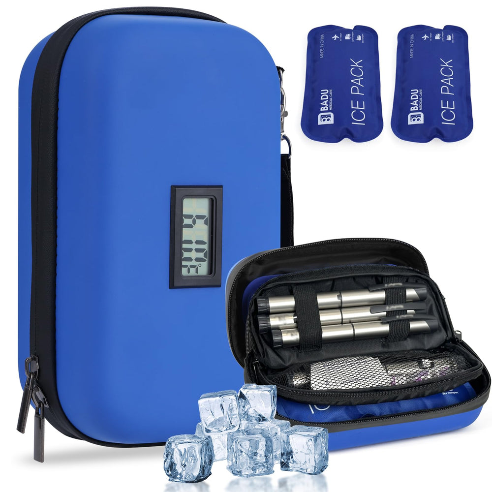 HIMDUZE front view of blue insulated travel case showing compact design and portability
