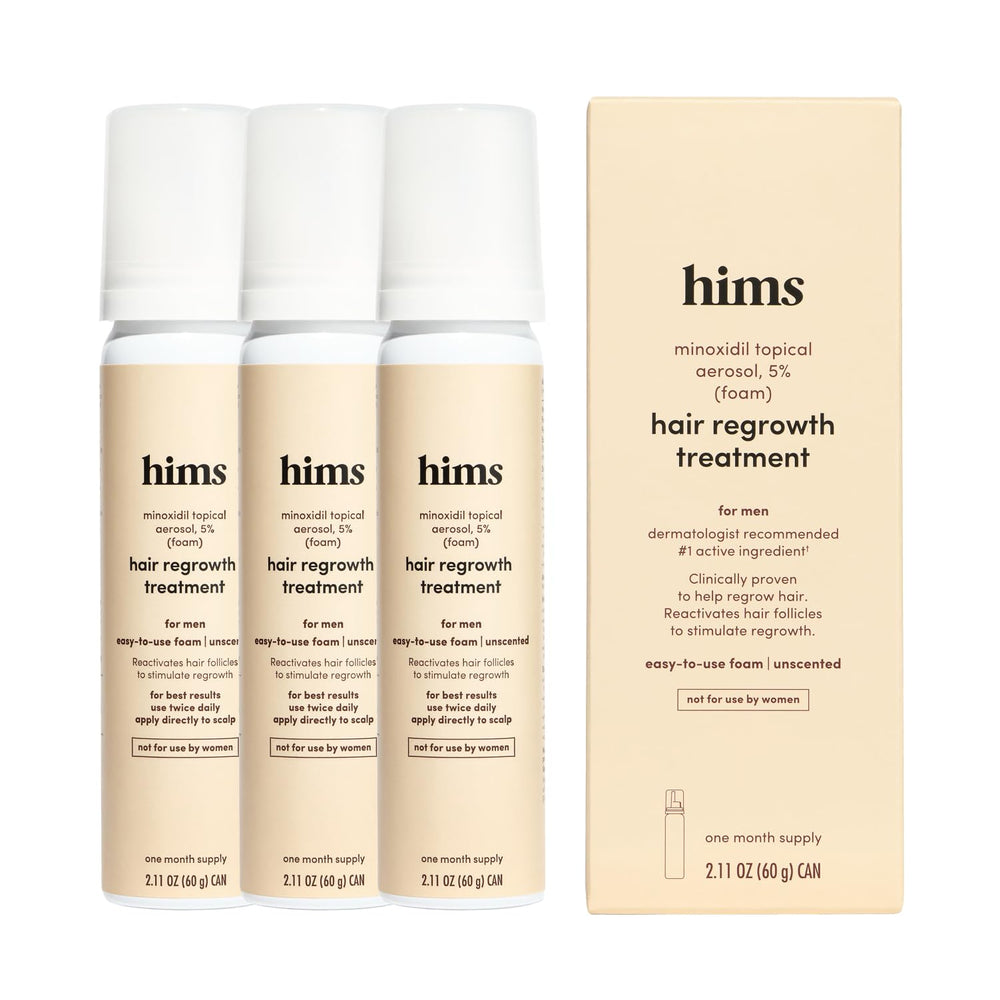 hims front packaging showing 5% foam and product benefit
