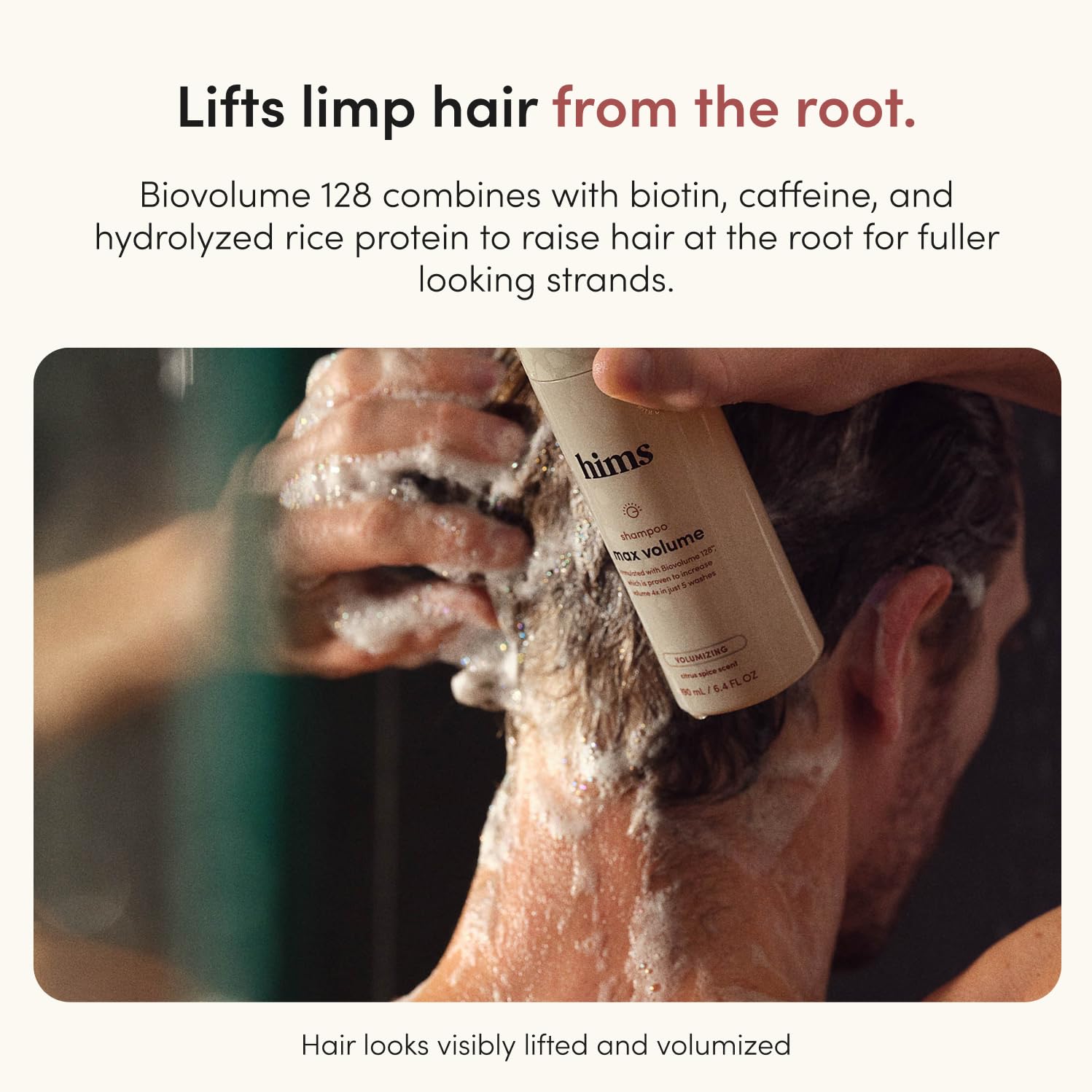 HIMS & HERS Biovolume texture close-up highlighting lightweight volume benefit