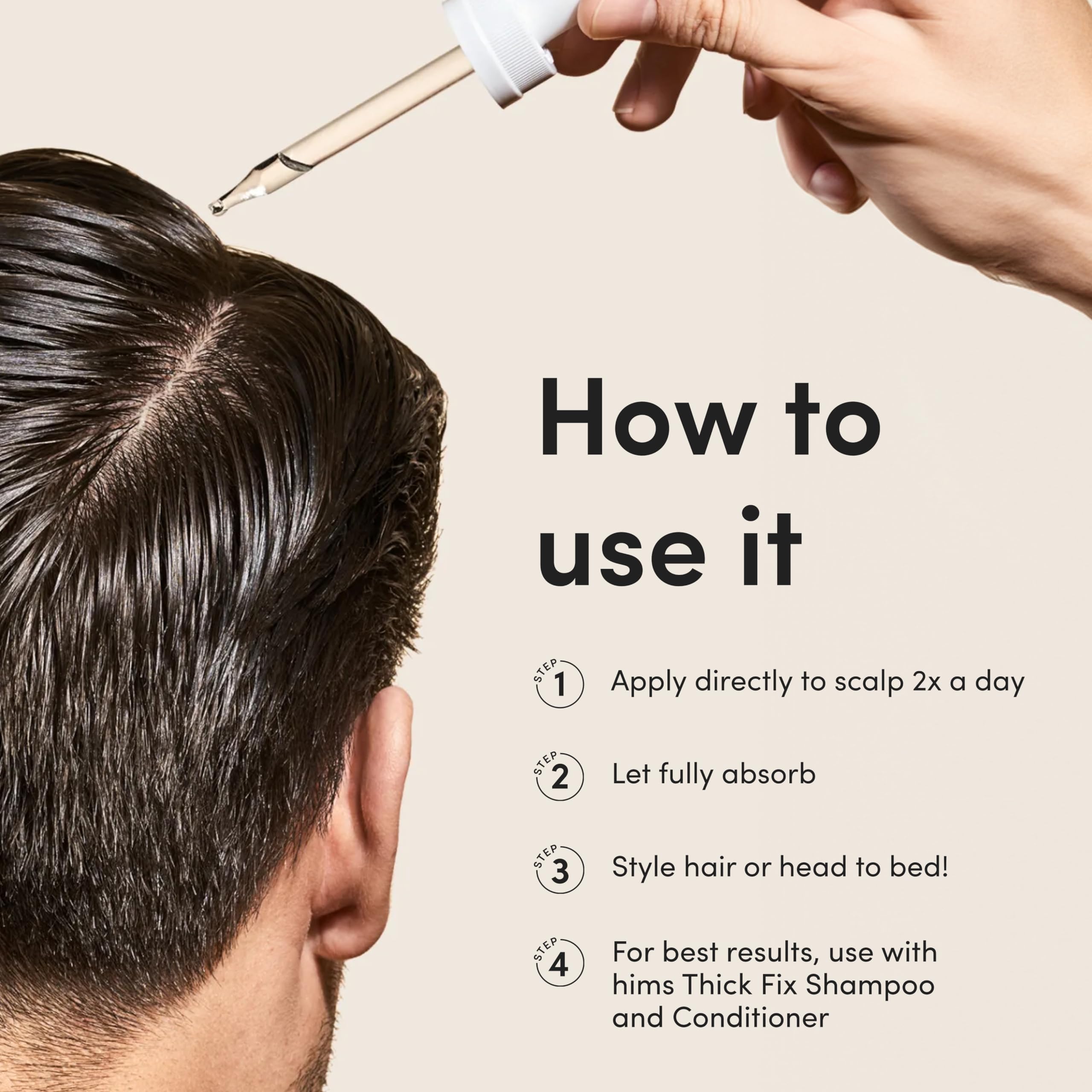 hims application on scalp showing targeted placement to support fuller-looking hair