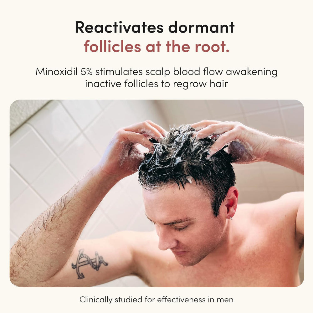 hims foam being applied to scalp demonstrating targeted application benefit