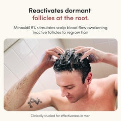 hims foam being applied to scalp demonstrating targeted application benefit