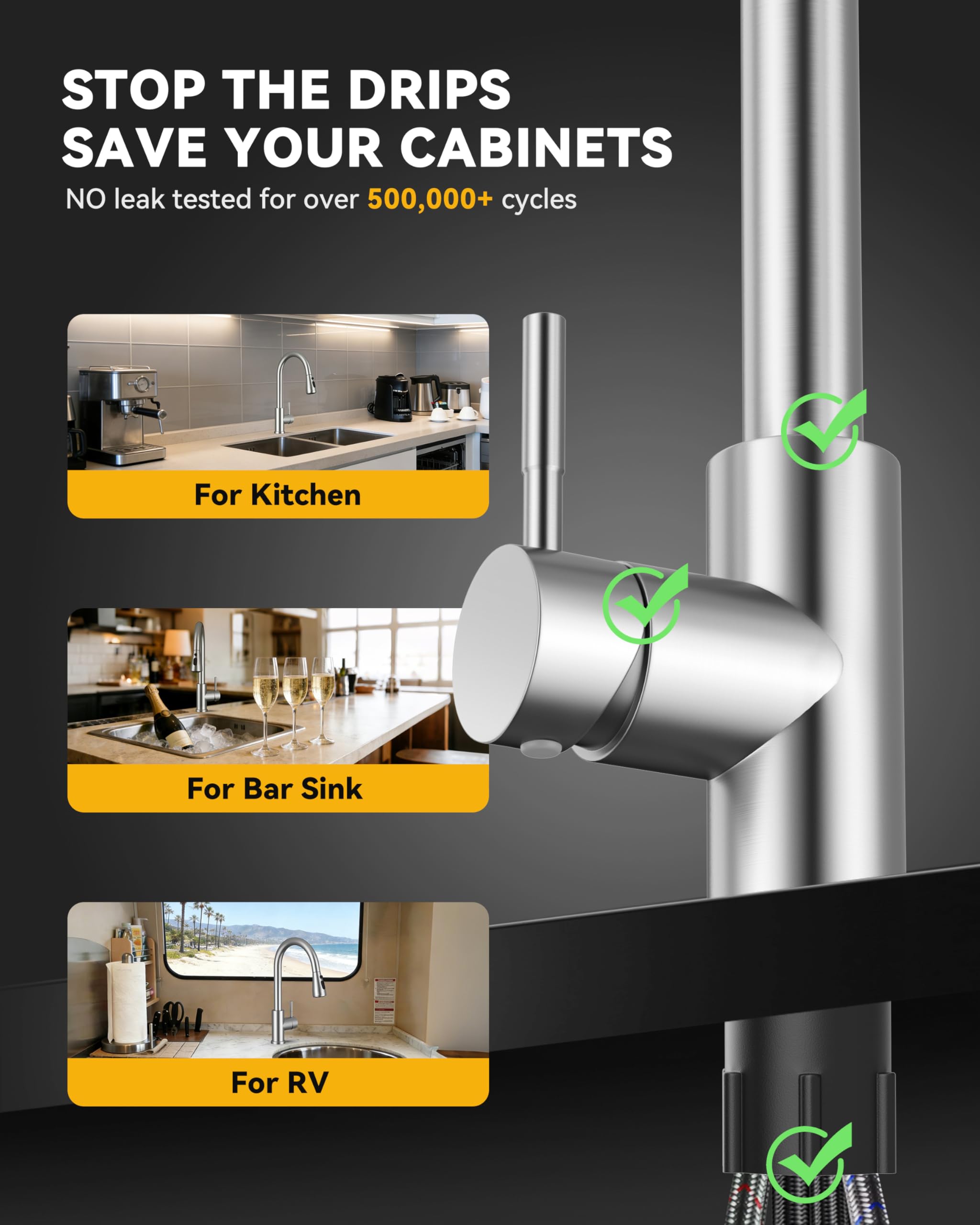 Hiqufet pull-down sprayer extended over sink demonstrating versatile cleaning reach