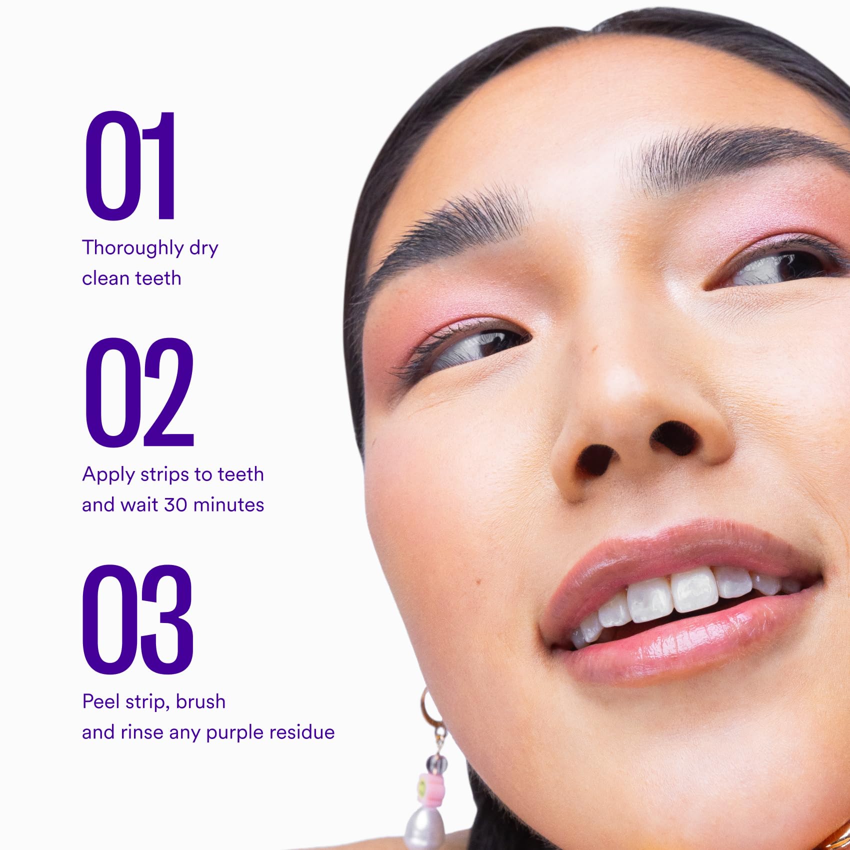 HISMILE strip applied to upper teeth demonstrating easy 30-minute use