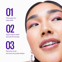 HISMILE strip applied to upper teeth demonstrating easy 30-minute use